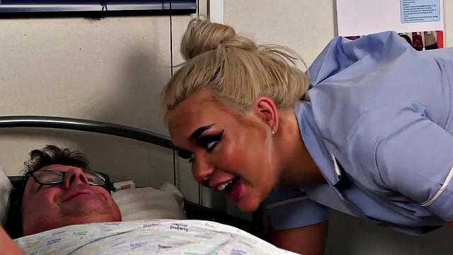 Curvy lingerie femdoms wanking off patient in ffm