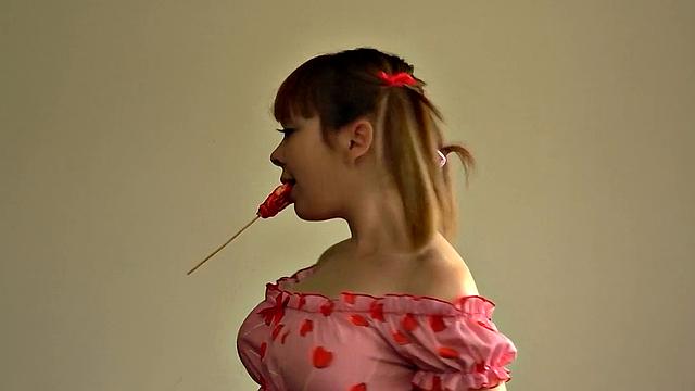 SubSlut Cherry English: getting messy with her lollipop