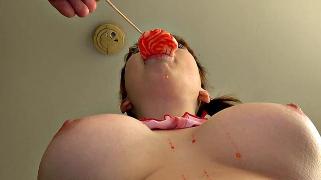 SubSlut Cherry English: getting messy with her lollipop