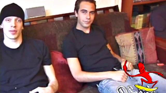 Shane is back and he's with Vincenzo, who has never done anything with another guy. After they get naked, Vincenzo gets curious about his friend's cock and reaches over to grab it.
