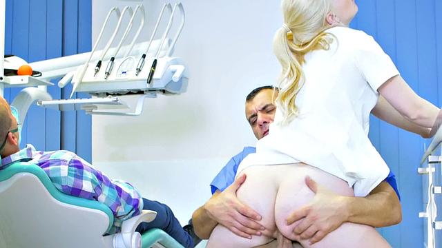 Big ass nurse with perky boobs pussyfucked by dentist