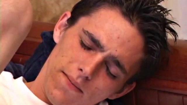 When young Sean unzips, he pulls out a boner. He goes to work on it, gives himself a little head, inserts sex toys, and strokes out a cum load onto his belly.