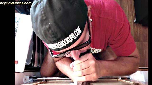 Gloryhole DILF deepthroats black cock in homemade video