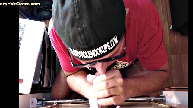 Gloryhole DILF deepthroats black cock in homemade video