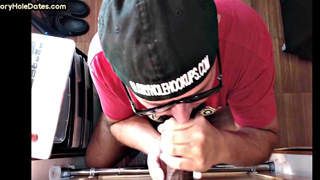 Gloryhole DILF deepthroats black cock in homemade video