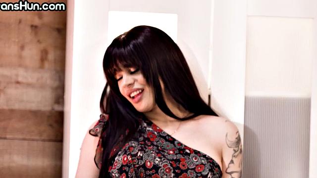 Tattooed transgender hunny fucks babe after getting sucked