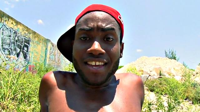 Public Nubian thug rides white cock outdoors