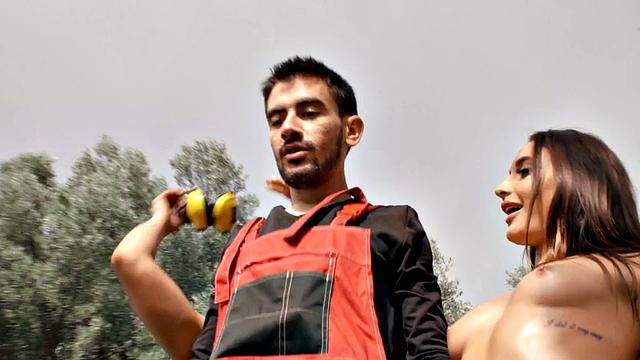 Big-butt busty Latin babe rides cock in FFM 3some action