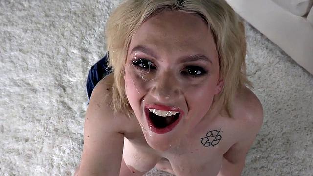 Cockjerking slut teases boyfriend's cock before facial