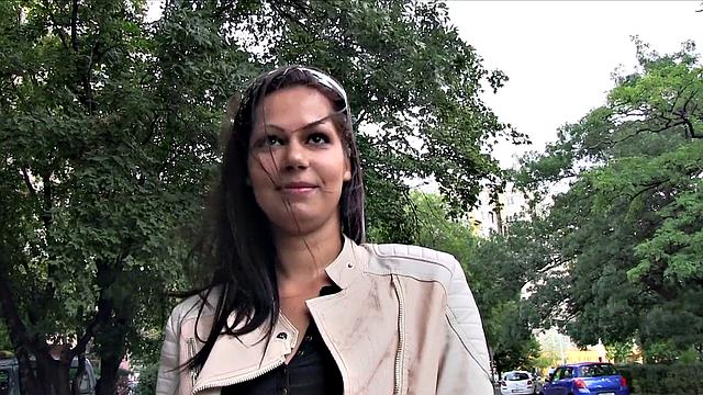 Brunette loses her way & gets slammed from behind by stranger's thick cock