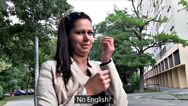 Brunette loses her way & gets slammed from behind by stranger's thick cock