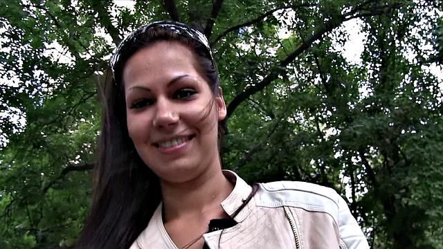 Brunette loses her way & gets slammed from behind by stranger's thick cock