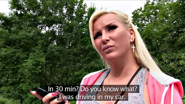 Slutty blonde with big boobs fucking outdoors