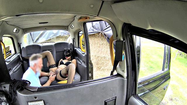 Sexy Brunette in fishnets & high heels fucks herself in hot roleplay fantasy