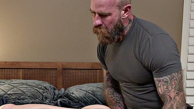 Bear stepdaddy with tattoos fucks stepsons ass