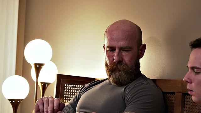 Bear stepdaddy with tattoos fucks stepsons ass