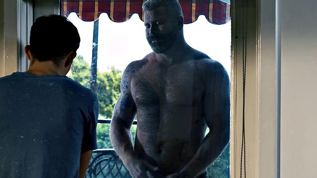 Massive stepdaddy barebacks stepson's bottom 