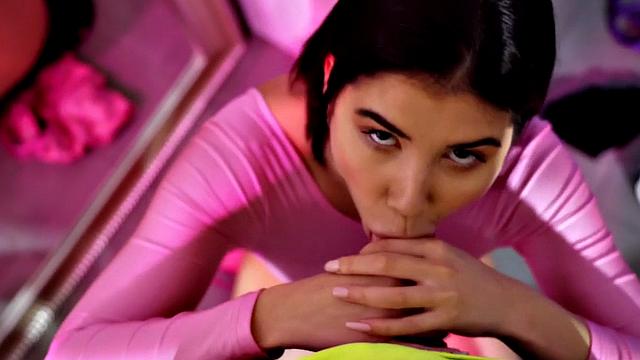 Throating small titted gym lady sucks his cock in 69