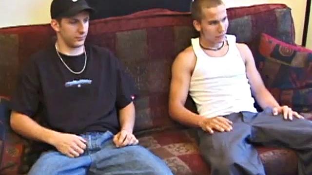 Holding their skateboards, Brock and Mark check out the nasty girls in the porn video and waste no time at all getting down to their baggy boxers. Not satisfied with handjobs, Brock quickly offers to blow Mark, who has no objection.