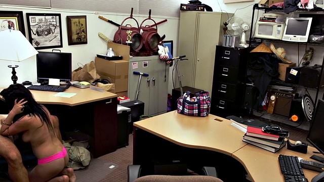 Boss fucks in the office with his massive white cock