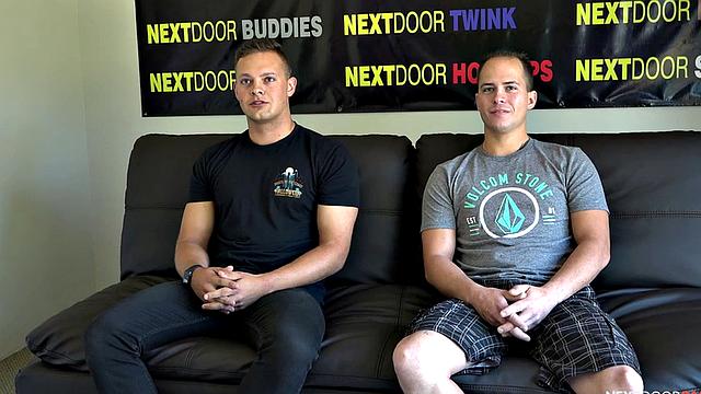 Tattooed jock sucks cock of hairy man on casting for cumshot