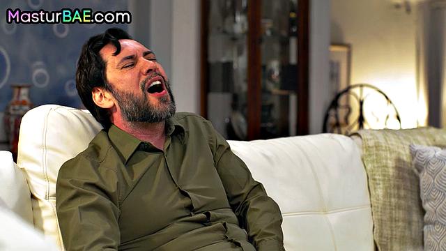 Busty ginger MILF bouncing on lover