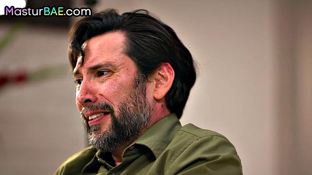 Busty ginger MILF bouncing on lover