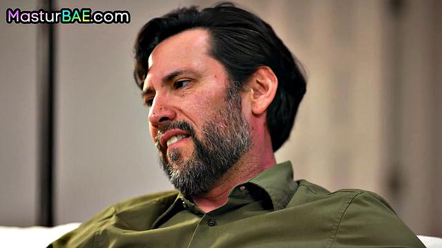 Busty ginger MILF bouncing on lover