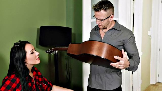 Watch My Guitar Gently Creampie while I reverse cowgirl and suck on her bald pussy