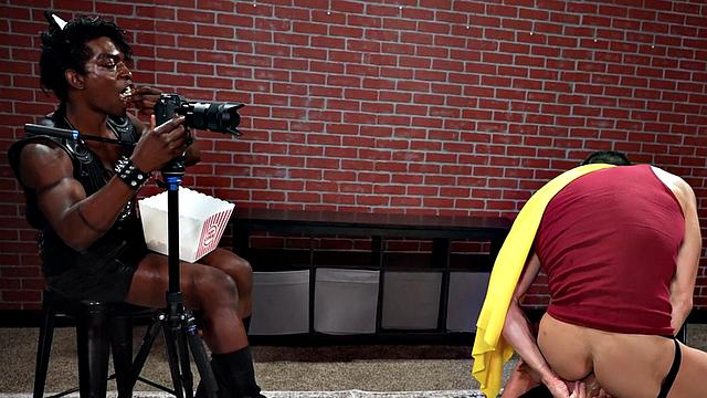 IR bareback for costumed bottom after toying with dildo