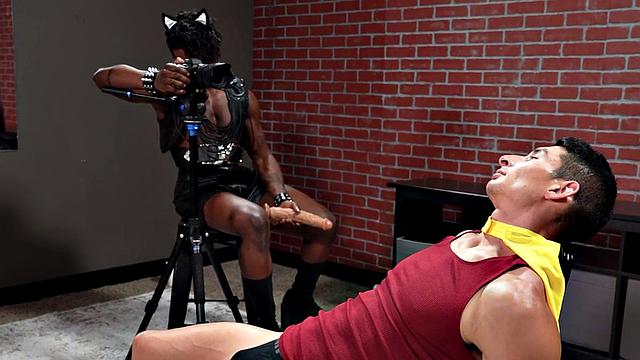 IR bareback for costumed bottom after toying with dildo