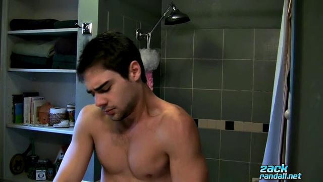 Zack Randall gets wet and wild in the steamy bathroom, deep gay oral and hard pounding