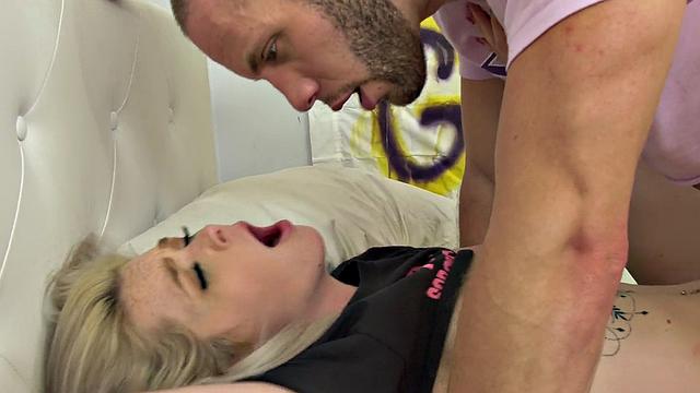 Blonde GF shares bisexual dick in wild threesome before getting pounded from behind