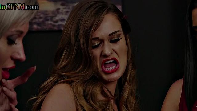 Glamour stunning CFNM babes wanking cock and dirty talking