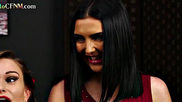 Glamour stunning CFNM babes wanking cock and dirty talking