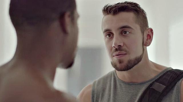 Black wild guy fucks white stud hardcore in anal