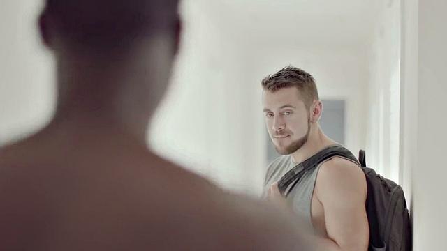 Black wild guy fucks white stud hardcore in anal