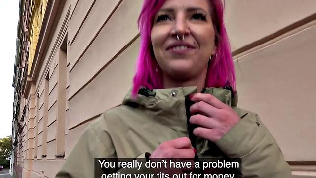 Czech babe pulled into giving head and banging for money