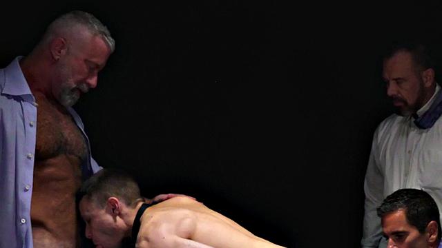 Obedient twink rimmed and gangbanged by dom DILFS