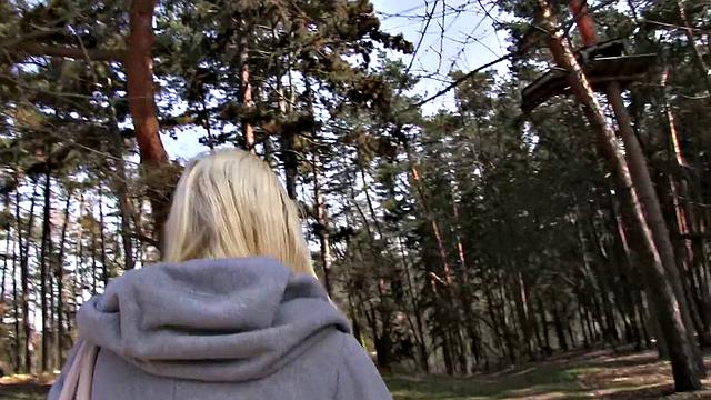 Blonde sucks cock outside