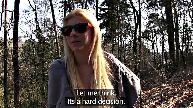 Blonde sucks cock outside