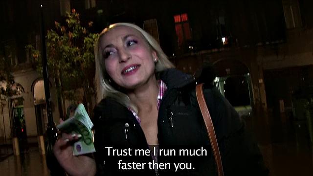 Young blonde with tattoos loves to suck and fuck for cash in public