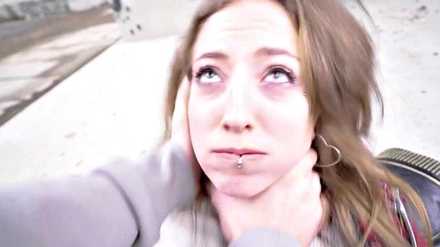 Watch this tattooed babe get her pussy pounded in public for cash