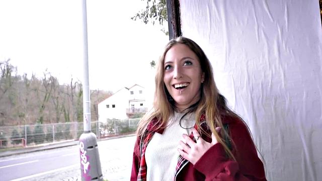 Watch this tattooed babe get her pussy pounded in public for cash