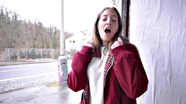 Watch this tattooed babe get her pussy pounded in public for cash