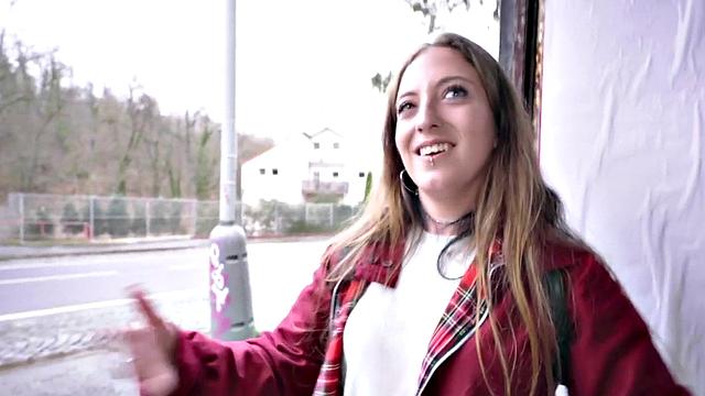 Watch this tattooed babe get her pussy pounded in public for cash