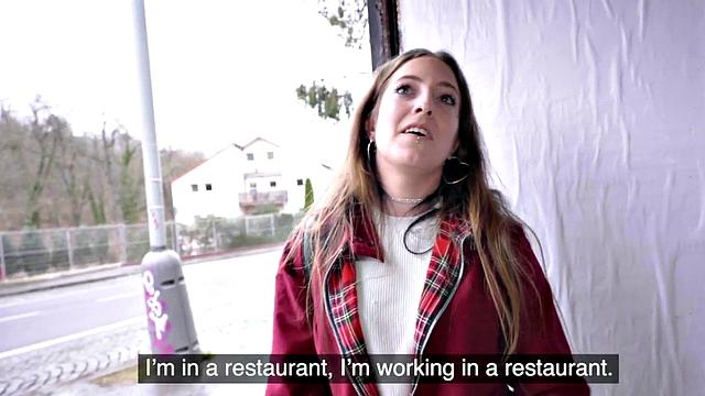 Watch this tattooed babe get her pussy pounded in public for cash