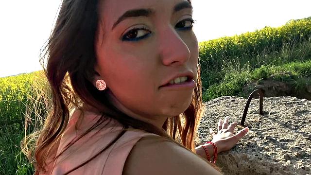 Mexican babe gives a roadside blowjob