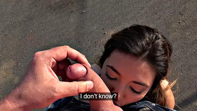 Mexican babe gives a roadside blowjob
