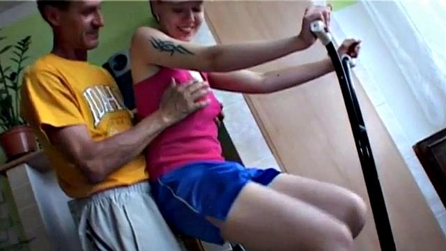 Teen felt up by oldie then pussy fucked